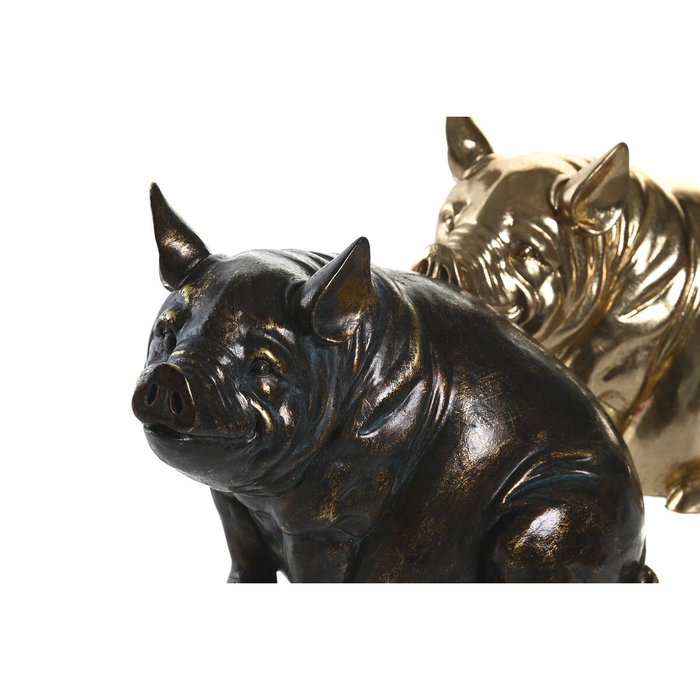 DKD Home Decor Set de 2 Figuras de Cerdito en Resina Dorado y Cobrizo
