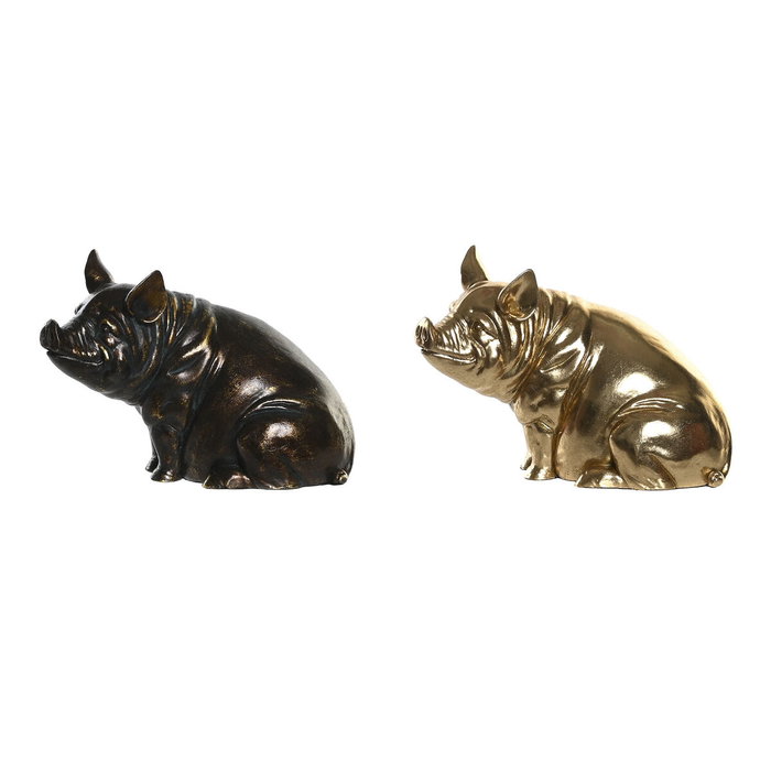 DKD Home Decor Set de 2 Figuras de Cerdito en Resina Dorado y Cobrizo