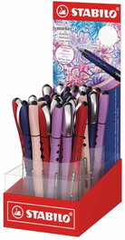 STABILO Expositor de 30 bolígrafos de tinta líquida Worker Wildflowers (8 borgoña/ultramarino, 7 lila grisáceo/colorete)移