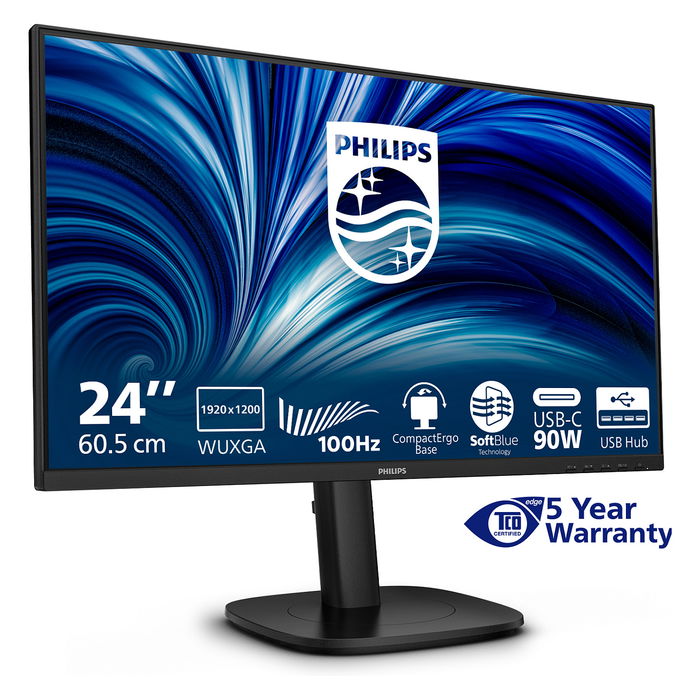 Philips 24B2U3301D Monitor 24" Full HD 1920x1080 120 Hz IPS con HDMI 1.4, DP 1.4, USB-C 90W, Pantalla Antirreflectante para Negocios, Negro
