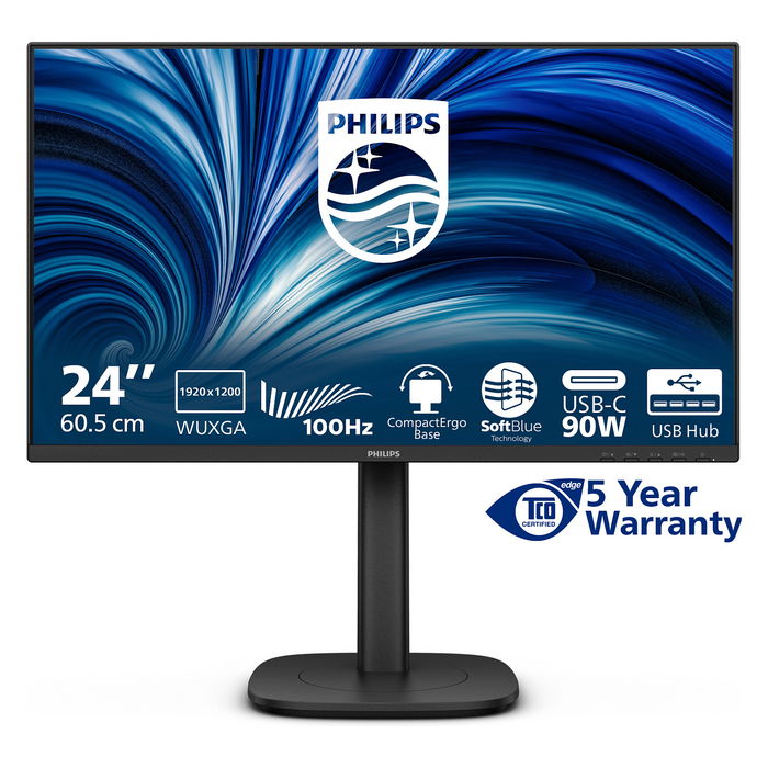 Philips 24B2U3301D Monitor 24" Full HD 1920x1080 120 Hz IPS con HDMI 1.4, DP 1.4, USB-C 90W, Pantalla Antirreflectante para Negocios, Negro