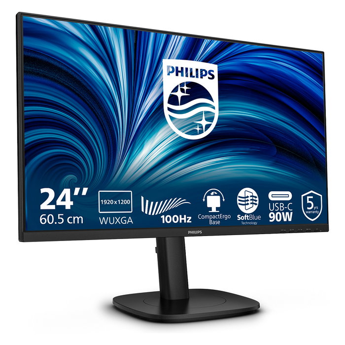 Philips 24B2U3301D Monitor 24" Full HD 1920x1080 120 Hz IPS con HDMI 1.4, DP 1.4, USB-C 90W, Pantalla Antirreflectante para Negocios, Negro