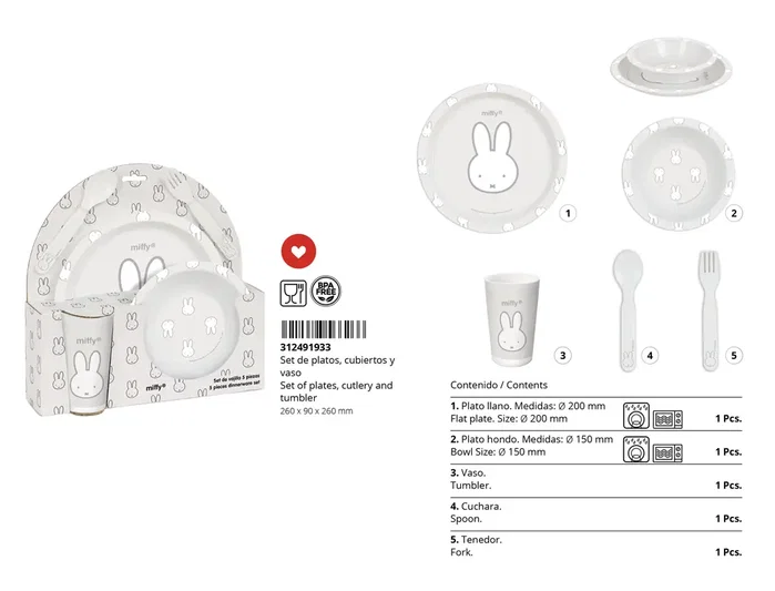 Safta Set de Platos, Cubiertos y Vaso Miffy Niebla Menta
