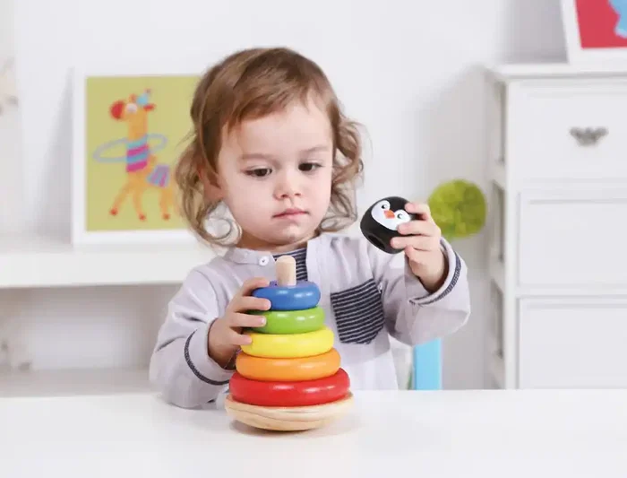 Imaginovo Juego Infantil de Madera Pinguino Torre de Formas Apilables +12 meses 7 piezas 18x12x12cm