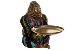 DKD Home Decor Figura de Gorila Bandeja Multicolor y Dorado