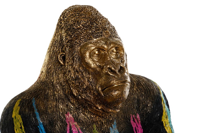 DKD Home Decor Figura de Gorila Bandeja Multicolor y Dorado