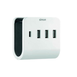 Simon Adaptador de Carga 3 USB-A + 1 USB-C, 16A Total, con Soporte Integrado para Smartphone - Blanco