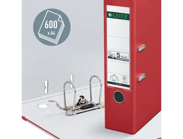 Leitz Archivador de Palanca 180 DIN A4 Lomo 80 mm Cartón Jaspeado CO2 Neutral Color Rojo
