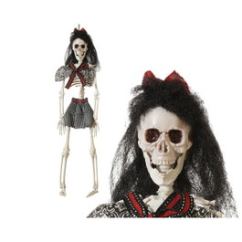 Atosa Figura Decorativa Esqueleto Novia 40 cm con Lazo Rojo y Falda a Rayas