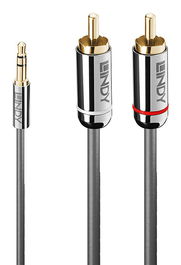Lindy Cable de Audio de 1m de 3.5mm a Phono Línea Cromo Conectores Dorados 24K Chapados Alta Calidad Flexible para Equipos Hi-Fi y Audio