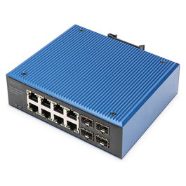 Digitus 8+4P Industrial Gigabit Ethernet PoE Switch, Conmutador No Administrado, 8 Puertos Gigabit PoE, 4 Puertos Fibra SFP/SFP+