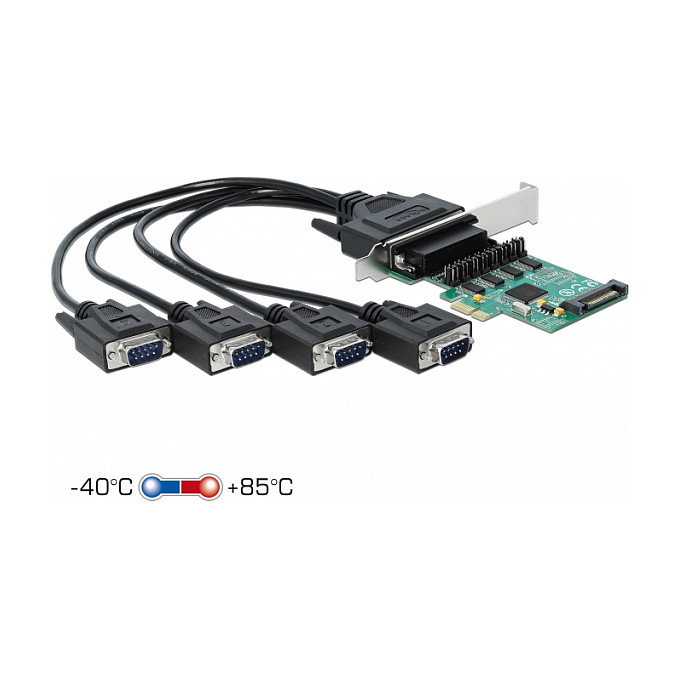 DeLOCK Tarjeta PCI Express x1 a 4 Puertos Serie RS-232 con Fuente WCH384L, PCIe 1.1, Full-Height/Low-Profile, Verde, Windows 10/8/7