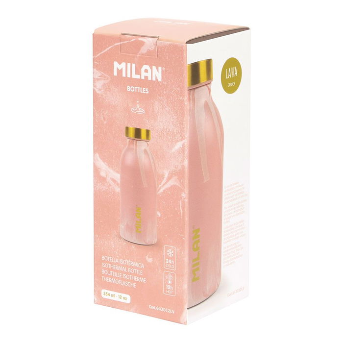 Milan Botella Isotérmica Serie Lava Rosa 354 ml Acero Inoxidable Doble Pared