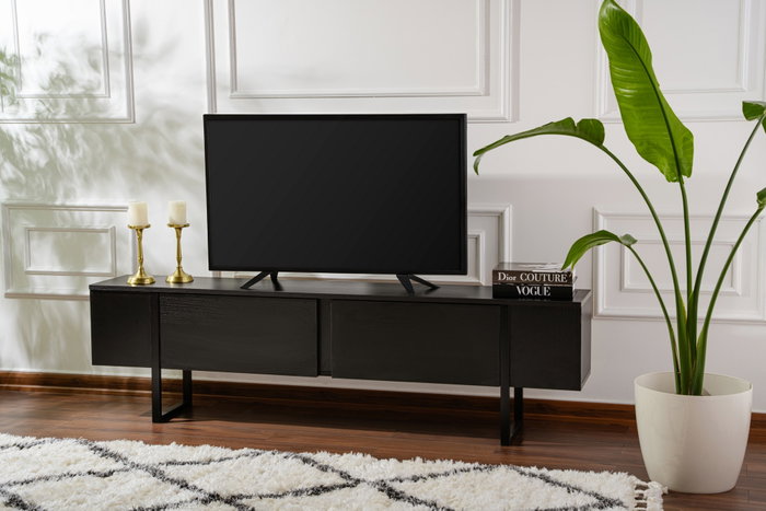 Nordure Soporte TV Wood Black, Negro. Estantería Moderna para Salón, Tablero Partículas Melamina 18mm, 180x50x29.5cm