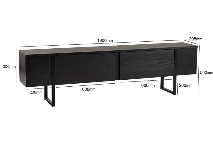 Nordure Soporte TV Wood Black, Negro. Estantería Moderna para Salón, Tablero Partículas Melamina 18mm, 180x50x29.5cm