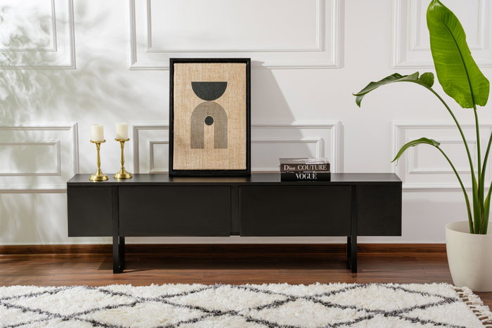Nordure Soporte TV Wood Black, Negro. Estantería Moderna para Salón, Tablero Partículas Melamina 18mm, 180x50x29.5cm