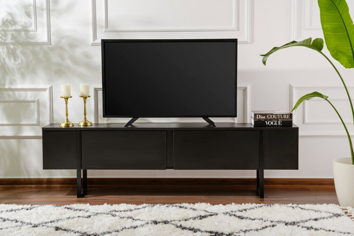 Nordure Soporte TV Wood Black, Negro. Estantería Moderna para Salón, Tablero Partículas Melamina 18mm, 180x50x29.5cm