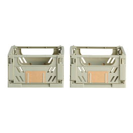 Day Set de 2 Cajas Plegables 17x12,5 cm Verde Musgo, Capacidad 1,2 L, Almacenaje Plegable y Apilable, con Etiquetas