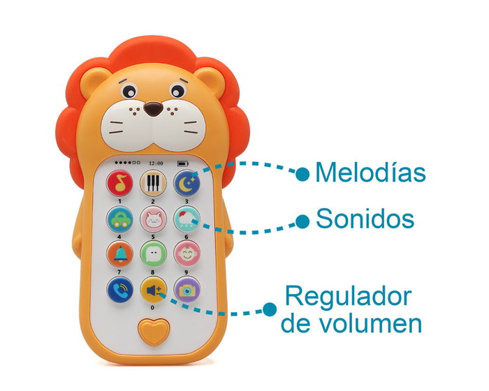 KioKids Teléfono Musical Bebé León con Sonidos de Animales y Luces