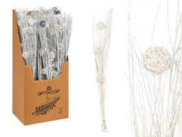 Giftdecor Ramillete 3 Bolas Blanco Metalico, Materia Vegetal Seca, 13 x 100 x 9 cm (Set de 24)