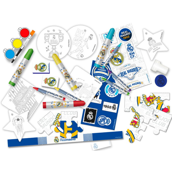 CYP BRANDS Calendario Adviento Real Madrid con Pegatinas, Sellos, Brazalete, Puzzle y Pinturas, 45x5x30cm