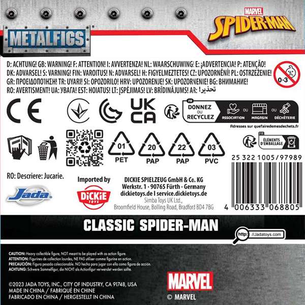 Smoby Figura de Metal Spiderman Clásico - Figura de Colección de Superhéroes de 10 cm en Metal