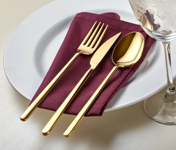 Hermia Allegra - Gold Juego de Cubiertos de 36 Piezas en Acero Inoxidable y Titanio PVD Dorado para Servir Elegante