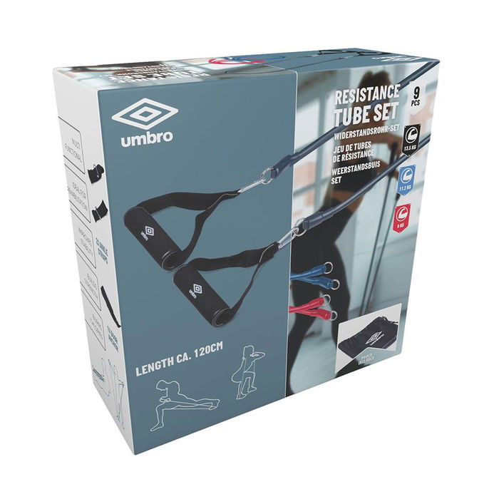 Umbro Set de Gomas de Resistencia 9 Piezas con Pesos de 9, 11.2, 13.5 kg