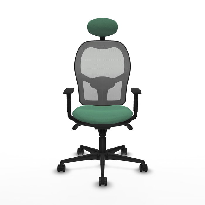 Silla de oficina Jorquera con mecanismo Sincro tapizada con Tela color Verde esmeralda y malla color Gris. Equipada con lumbar 1D, Brazos 1D, Cabecero Fijo y Ruedas 65mm nailon Silla de oficina Jorquera con mecanismo Sincro tapizada con Tela color Verde esmeralda y malla color Gris. Equipada con lumbar 1D, Brazos 1D, Cabecero Fijo y Ruedas 65mm nailon