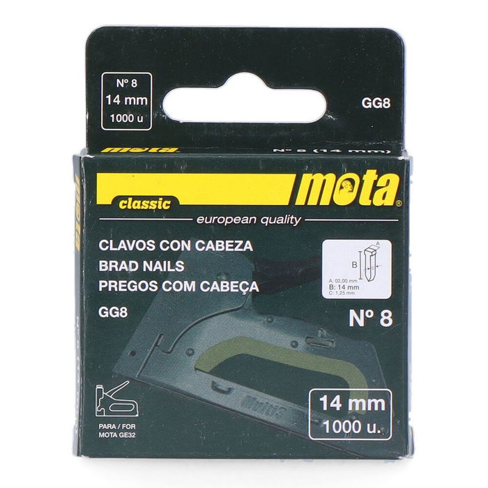 Mota Herramientas Clavo número 8 Gg8, 14 mm x 1,25 mm, 1000 uds Mota Herramientas Clavo número 8 Gg8, 14 mm x 1,25 mm, 1000 uds
