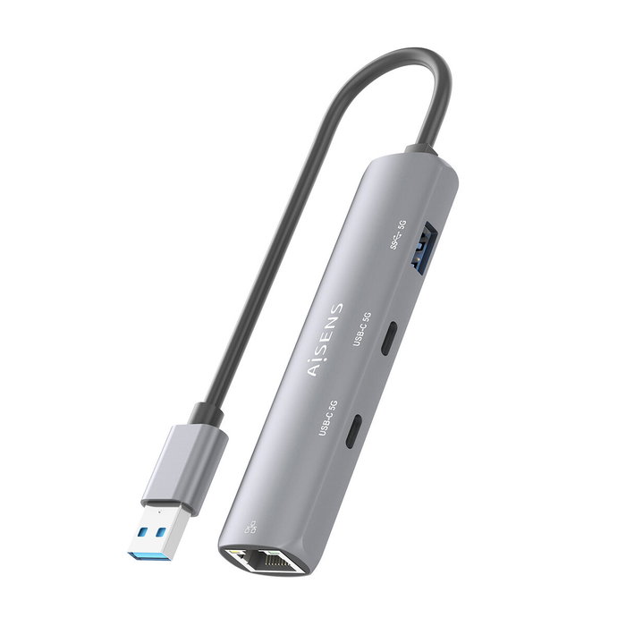 Aisens USB-A Docking Station Ethernet Gigabit y Hub 4 en 1, Gris