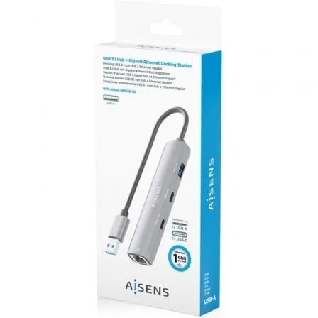Aisens ASUC-4P036-GR Hub USB 4 Puertos con 2xUSB-C, 1xUSB-A y 1xRJ45 Gigabit Ethernet, Color Gris