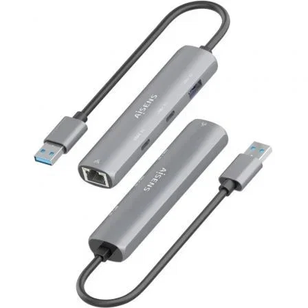 Aisens ASUC-4P036-GR Hub USB 4 Puertos con 2xUSB-C, 1xUSB-A y 1xRJ45 Gigabit Ethernet, Color Gris