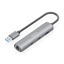 Aisens USB-A Docking Station Ethernet Gigabit y Hub 4 en 1, Gris