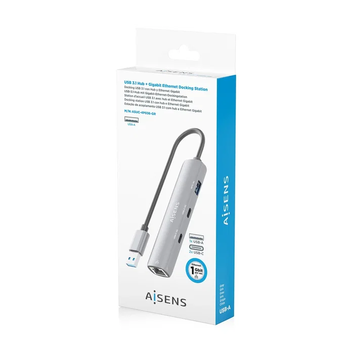 Aisens ASUC-4P036-GR USB-A a Ethernet Gigabit + Hub 2xUSB-C + 1xUSB-A Gris