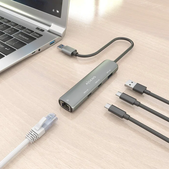 Aisens ASUC-4P036-GR USB-A a Ethernet Gigabit + Hub 2xUSB-C + 1xUSB-A Gris
