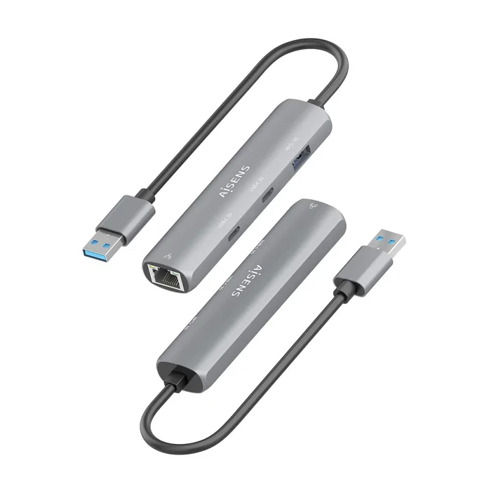 Aisens ASUC-4P036-GR USB-A a Ethernet Gigabit + Hub 2xUSB-C + 1xUSB-A Gris