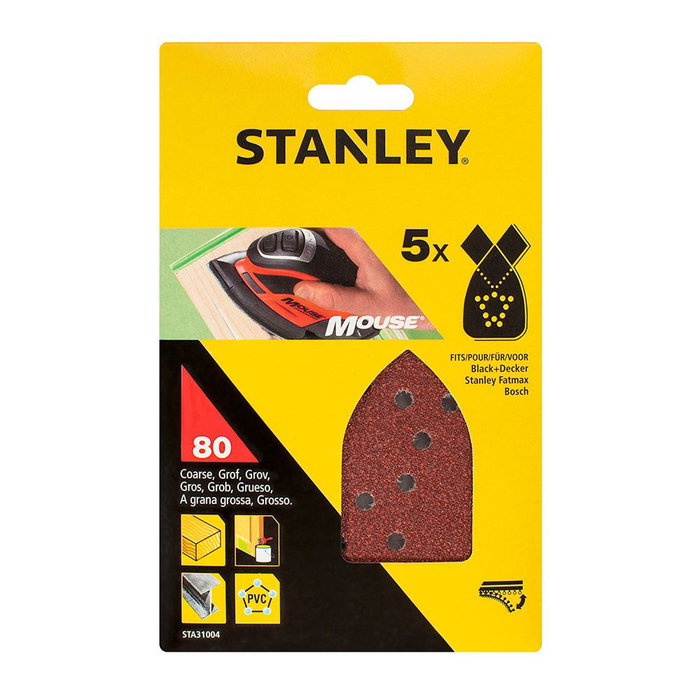 Stanley Hojas de lija mouse® autoadherente 80 g, 5 uds