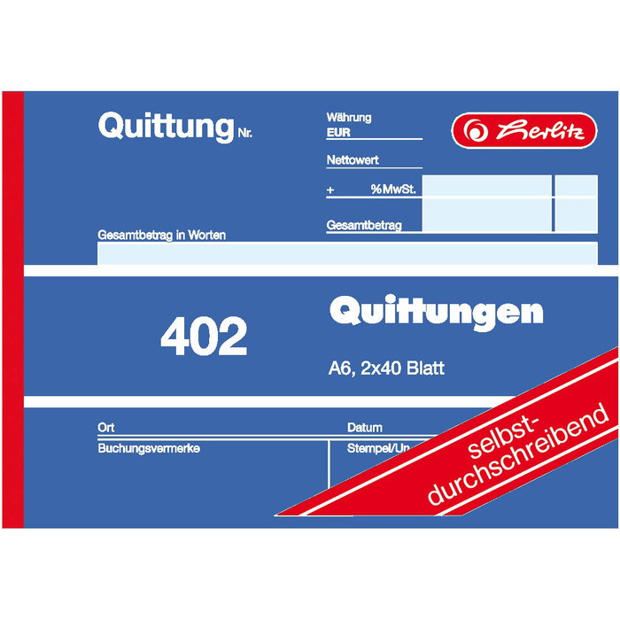 herlitz Bloque de recibos autocopiante A6 2x40 hojas