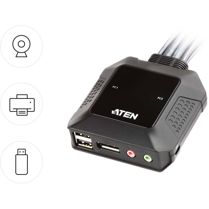 ATEN CS22DP KVM Switch, 2 Puertos USB, DisplayPort, Para Control Dual de Ordenadores ATEN CS22DP KVM Switch, 2 Puertos USB, DisplayPort, Para Control Dual de Ordenadores