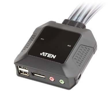 Aten CS22DP-AT KVM DisplayPort USB de 2 Puertos Selector Remoto de Puerto Negro 2560 x 1600 Pixeles