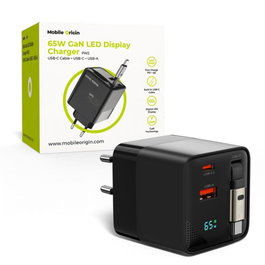 Mobile Origin 65W GaN Charger con cable USB-C retráctil y puerto USB-A