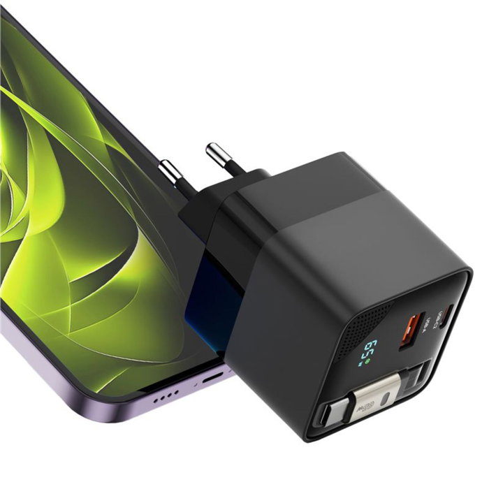 Mobile Origin 65W GaN Charger con cable USB-C retráctil y puerto USB-A