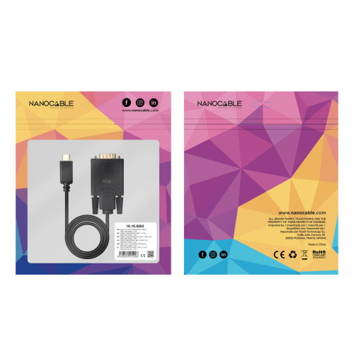 Nanocable Cable Conversor USB-C a VGA, 1.8 m, Negro