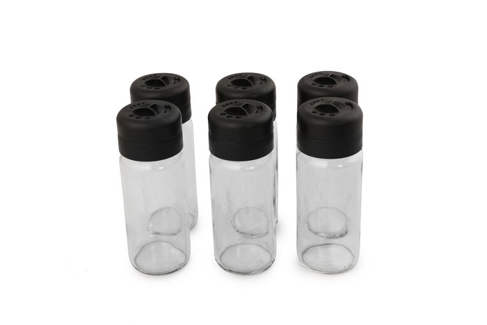 Hermia ET-00101 Juego de 6 Tarros de Especias de Cristal Transparente, 245 ml