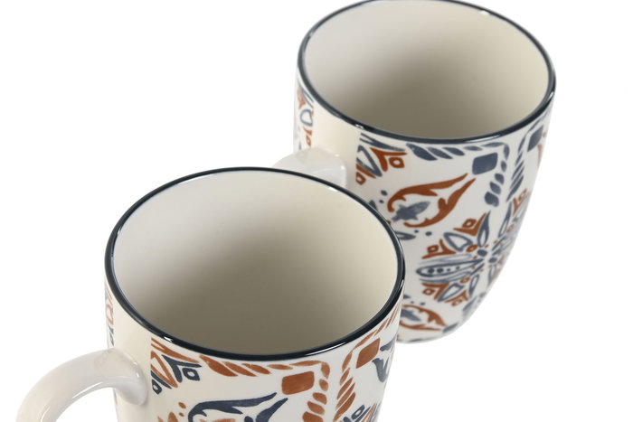 DKD Home Decor Taza Estilo Boho Porcelana Azul Blanco Marron Apta Microondas y Lavavajillas 8.5 x 10 x 11.5 cm (6 Unidades)