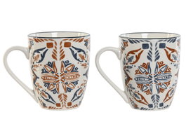 DKD Home Decor Set de 6 Tazas de Porcelana Boho Surtidas de 320ml