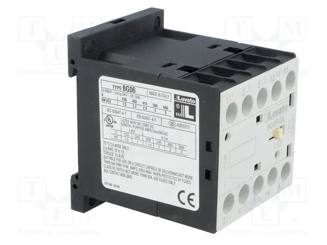 LOVATO ELECTRIC Contactor 3-polar BG 230VAC 6A LOVATO ELECTRIC Contactor 3-polar BG 230VAC 6A