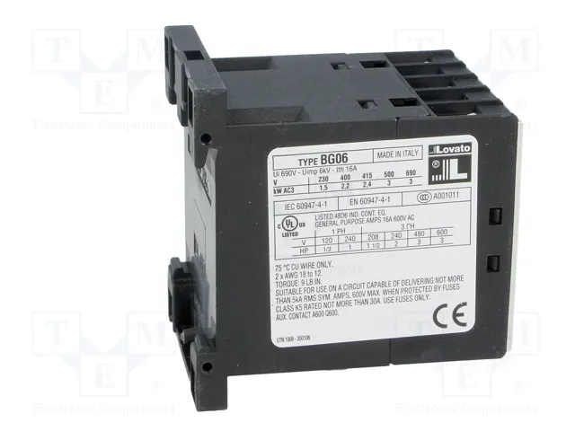 LOVATO ELECTRIC Contactor 3-polar BG 230VAC 6A LOVATO ELECTRIC Contactor 3-polar BG 230VAC 6A