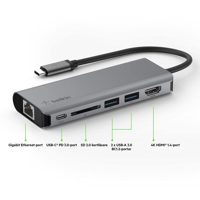 Belkin AVC008BTSGY Base para portátil y replicador de puertos 6 en 1 Negro, Gris Belkin AVC008BTSGY Base para portátil y replicador de puertos 6 en 1 Negro, Gris